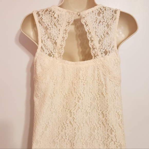 Monteau Floral Lace Mini Dress Beige Sleeveless Small - Picture 7 of 12
